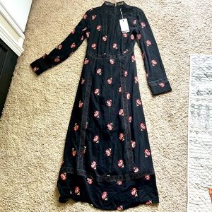 Endless Rose Black Maxi Dress with Pink Floral Embroidery